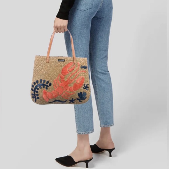 Kate Spade Reyna Cape Cod Straw Lobster Woven Tote Vintage RARE - Picture 11 of 12